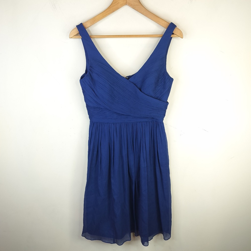 J.Crew Silk Chiffon Dress Womens 4 Silk Pleated Party Cocktail Blue